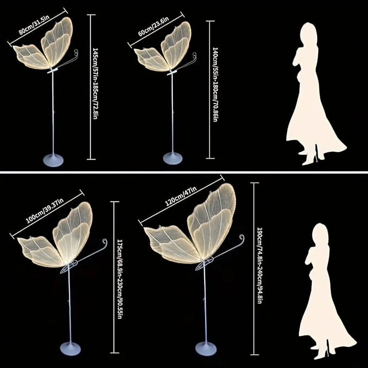 2-Pack Romantic Butterfly Floor Lamp with LED Lights, White & Gold Options, for Wedding, Party, Home Decor, Hanging Chandelier (Multiple Sizes, US Plug)