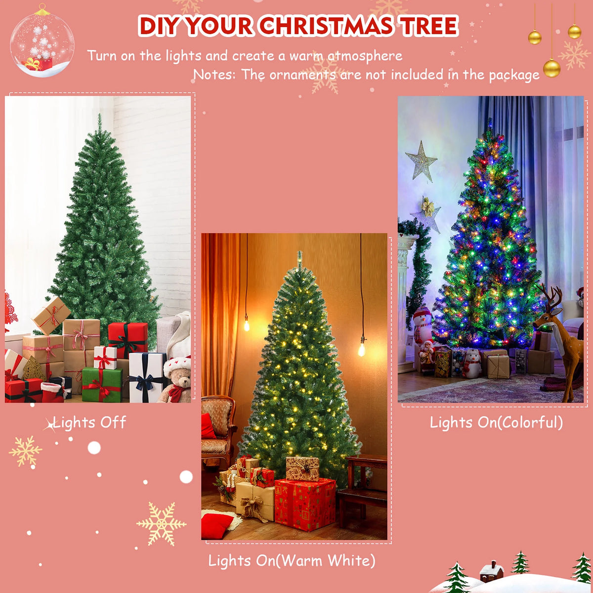Costway 7ft Pre-lit Hinged Christmas Tree w/ Remote Control & 9 Lighting Modes