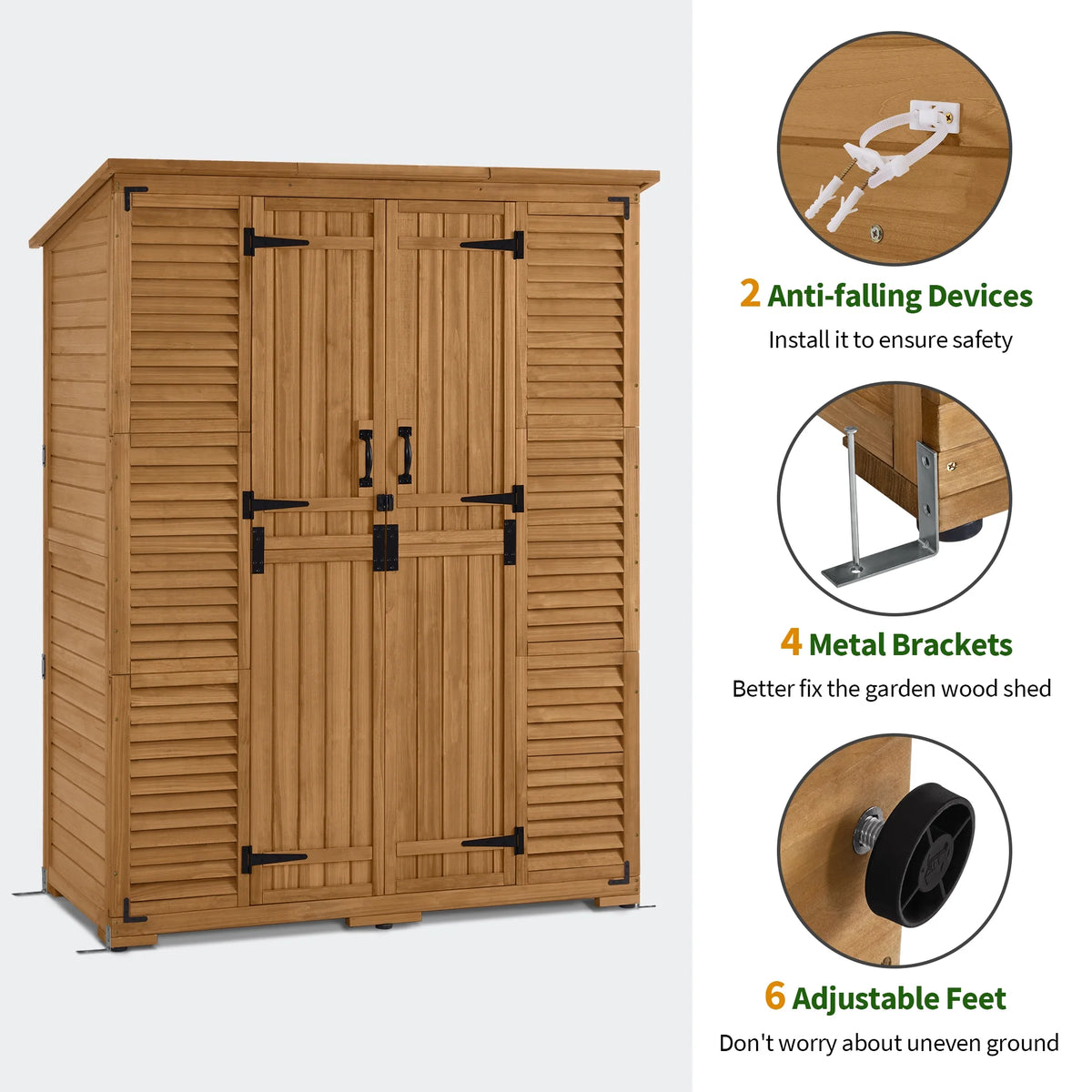 MCombo Large Outdoor Storage Shed with 6 Shelves, Outside Tool Wooden Storage Cabinet, 1738