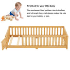 Bellemave Full Size Floor Bed with Door and Fence Floor Bed with Bed Slats Sturdy Wood Floor Bed Montessori Bed Frame (Full, Pink)