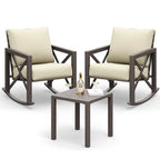 MRUAKA Rocking Chair Bistro Set,3 Piece Outdoor Patio Furniture Set with 2 Rockers and 1 Metal Coffee Table with Thick Cushions for Porch,Backyard,Poolside,Beige