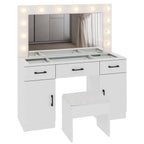 Ktaxon Large Makeup Vanity, Vanity Table Set w/ Visible Glass Top w/ Charging Station, White
