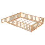 UHOMEPRO Twin Size Floor Bed with Door and Fence, Montessori Floor Bed with Slats and Safety Guardrails, Solid Wood Twin Bed Frame for Bedroom, White