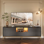 Bestier 55" LED TV Stand for TVs up to 60" Modern High Gloss Entertainment Center with Drawers Cabinets Fluted TV Console, White & Gold