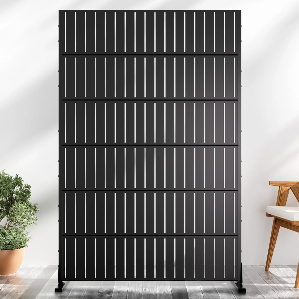 MAYEERTY Outdoor & Indoor Metal Panel Screen, Heavy-Duty Decorative Partition,Stripe,Black