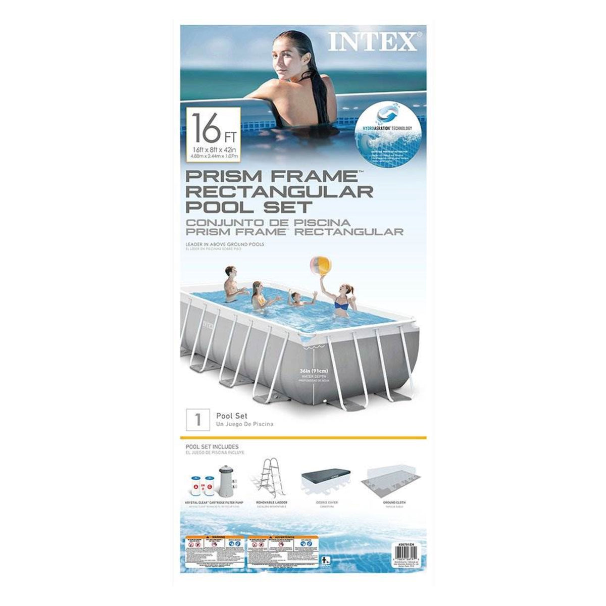 Intex 16' x 42" Frame Rectangular Above Ground Swimming Pool Set w/ Canopy