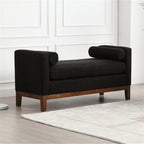 End of Bed Bench, 53.5" Boucle Fabric Upholstered Entryway Bench with Wood Legs & Bolster Pillows, Rolled Arm Cushioned Ottoman Foot Rest Long Stool Window Extra Seating for Bedroom, Ivory