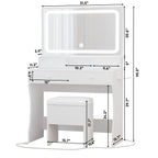 LIKIMIO Vanity Desk with LED  Mirror, Bedroom Makeup Table with 4 Drawers, Storage Stool, White