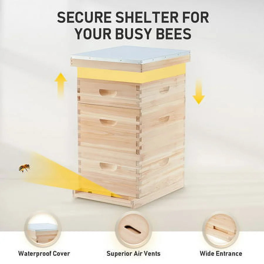 Preenex 30-Frame Wooden Beehive with Metal Roof & Frames, Multi-color