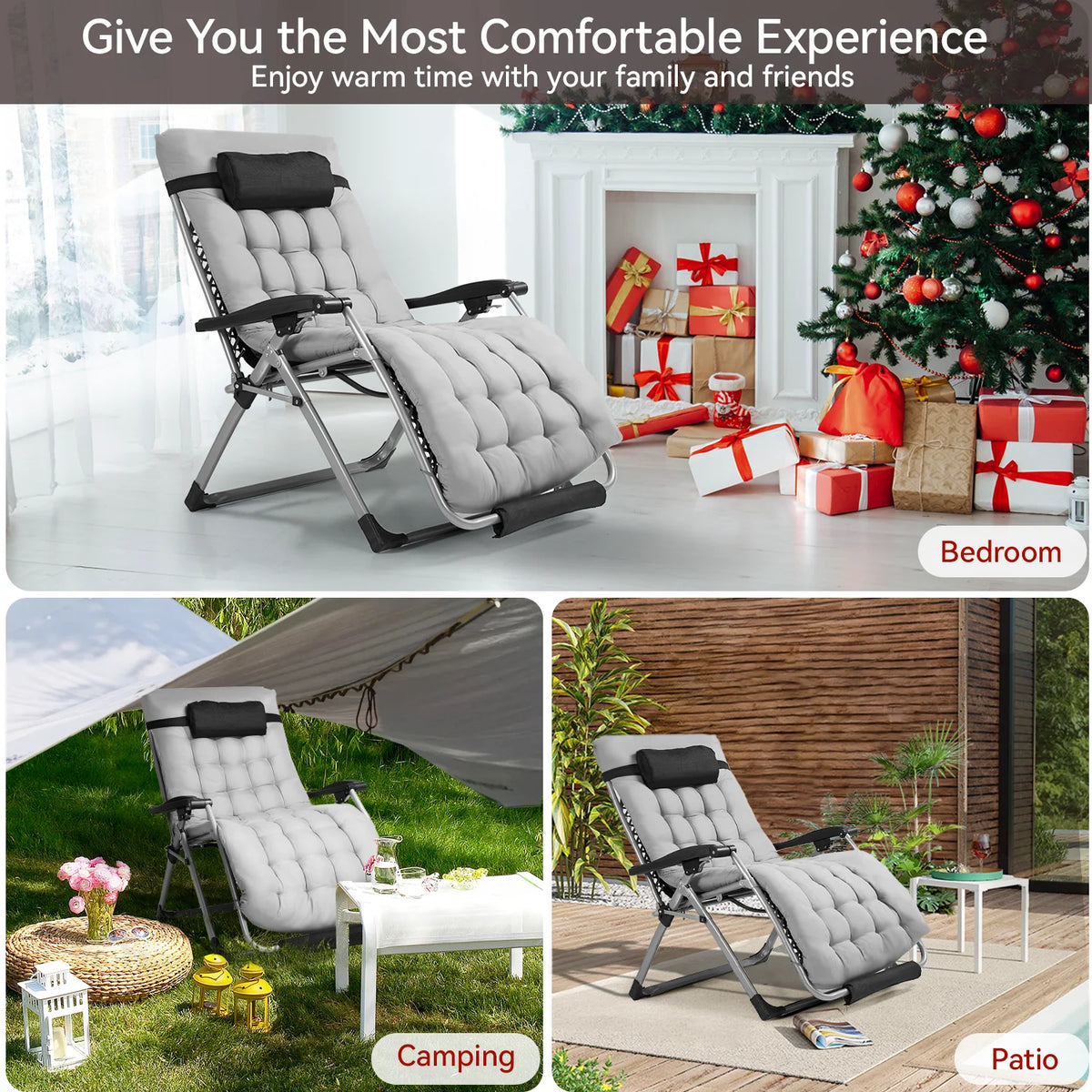 VECUKTY XXL Oversize Zero Gravity Chair - 500lb Capacity, 33-Inch Wide Padded Seat, Folding Travel Recliner for Outdoor / Indoor Use - Patio, Lawn, Black, Portable and Heavy Duty
