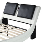 OYang King Size Platform Bed Frame wth LED Light And USB Charging Ports Headboard, Wave-Like Curve Backrest Vibration Massage Upholstered Faux Leather Bed for Home