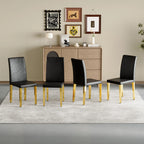 Set of 4 black PU leather backrest chairs with gold metal legs -A perfect pairing, ideal for minimalist and modern home decor styles, with product dimensions of 16.2*18.5*34.6 inches.