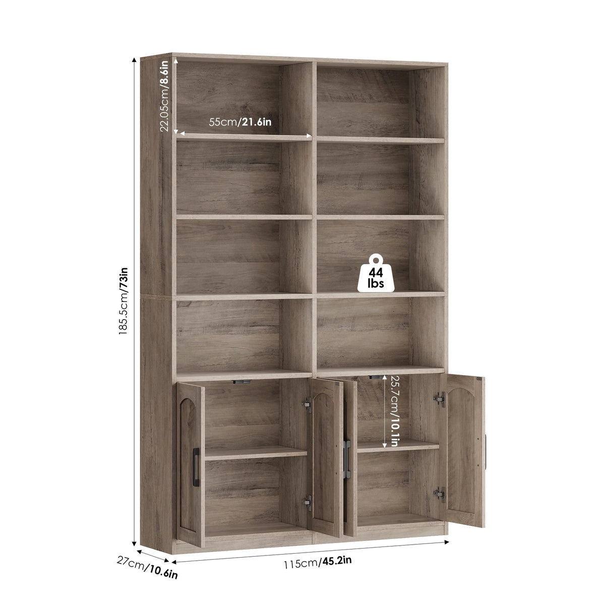 Homfa 73�� Tall Bookcases with Doors, 8 Cubes 6-Tier Double Row Bookshelf, White Bookcase for Living Room Home Office