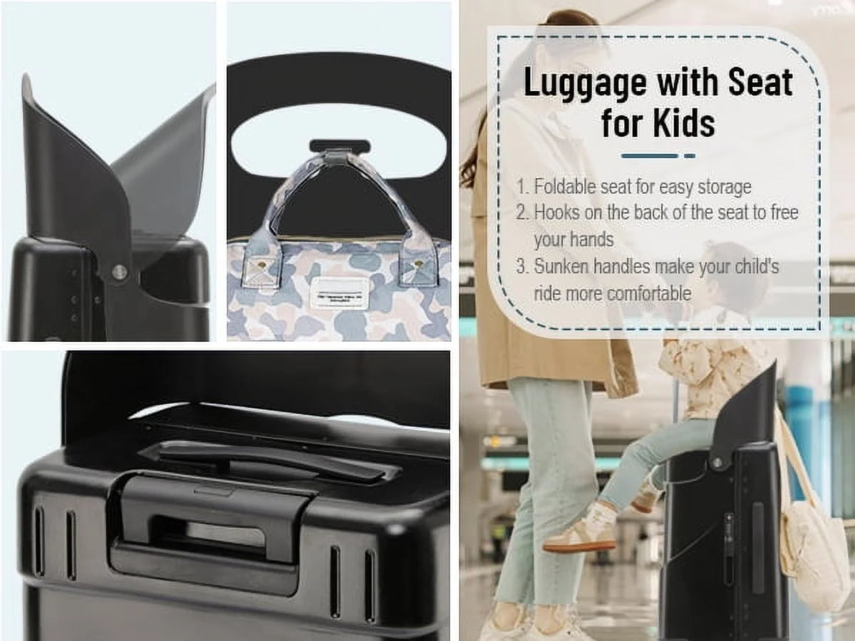 22 Inch TSA Lock Luggage with for Kids& Adult,Check in Lockable Spinner Wheels Free Luggage Cover and Safety Seatbelt Travel Suitcase