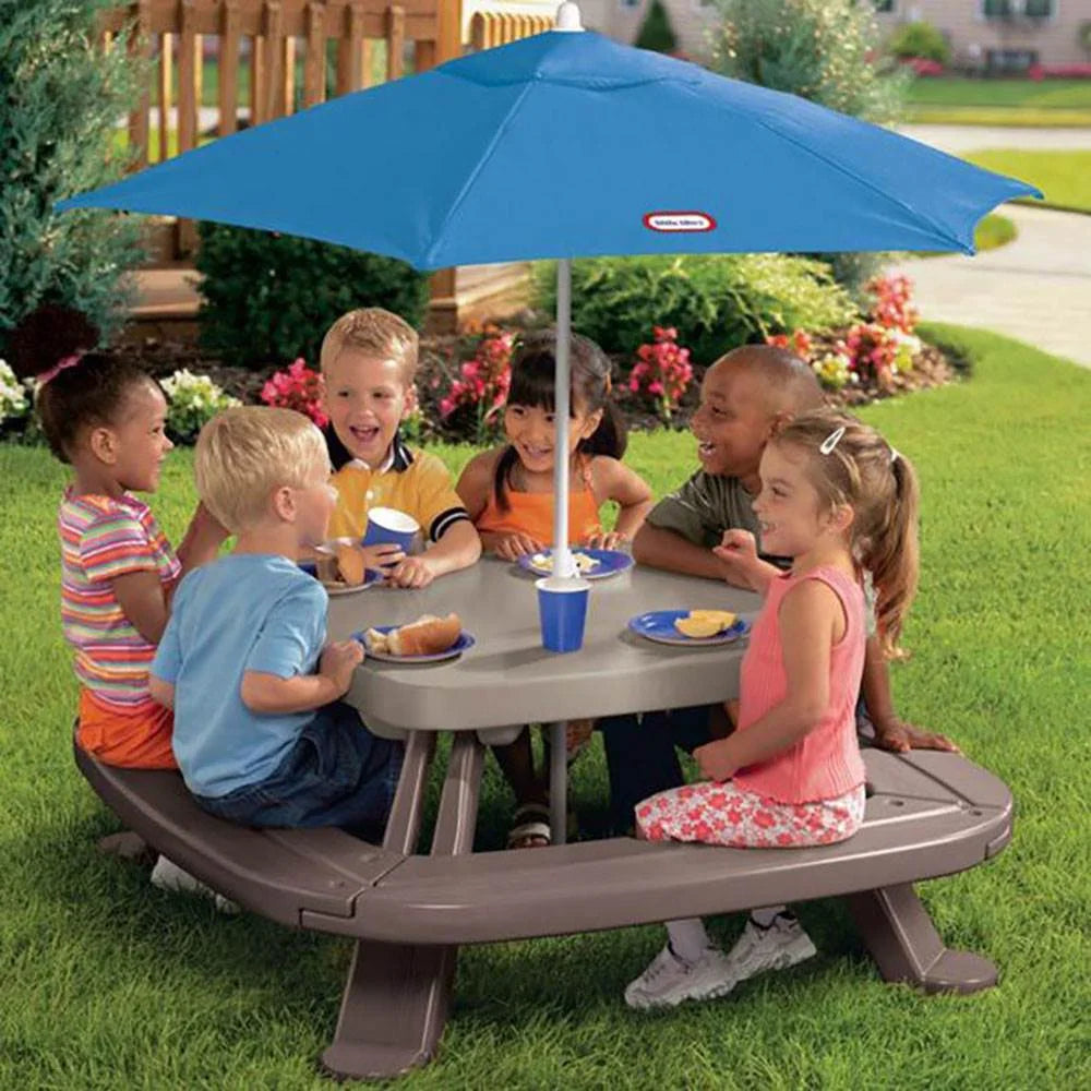 Little Tikes Outdoor Fold 'N Store Kids Picnic Table Toy with Market Umbrella, Multi-Color, Ages 2+