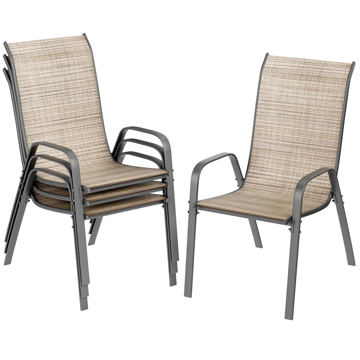 Pirecart Set of 4 Patio Dining Chairs, Textilene Outdoor Stacking Chairs for Poolside, Backyard, Garden
