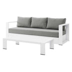 Lounge Sofa Table Set, Grey Gray, Aluminum, Metal, Fabric, Modern Contemporary, Outdoor Patio Balcony Cafe Bistro Garden Furniture Hotel Hospitality