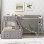 EUROCO Upholstery L-Shaped Twin over Full Bunk Bed and Twin Loft Bed with Desk for Kids Bedroom, Gray
