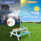 Costway 3-in-1 Kids Picnic Table Wooden Outdoor Sand & Water Table with Umbrella Play Boxes Green
