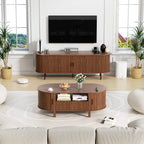 MARNUR Coffee Table with Storage, Tambour Sliding Door, Open Shelf, Mid Century Modern Center Table with Drawer for Living Room, Walnut