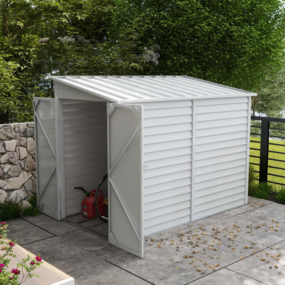 Outsunny 4.6' x 9' Metal Outdoor Storage Shed, Garden Utility Tool House with Double Lockable Doors for Backyard, Patio, Lawn, Garage, White