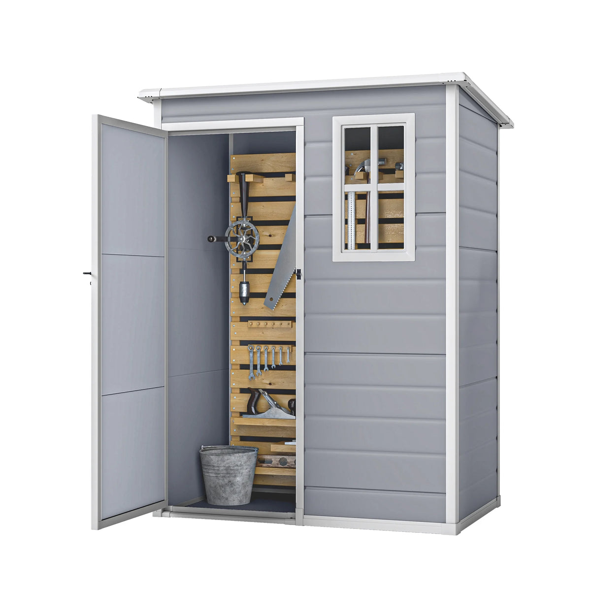 Uforic Resin Outdoor Storage Shed, 5x3 FT with Floor All-Weather Resin Storage Shed with Lockable Door & Window, Waterproof