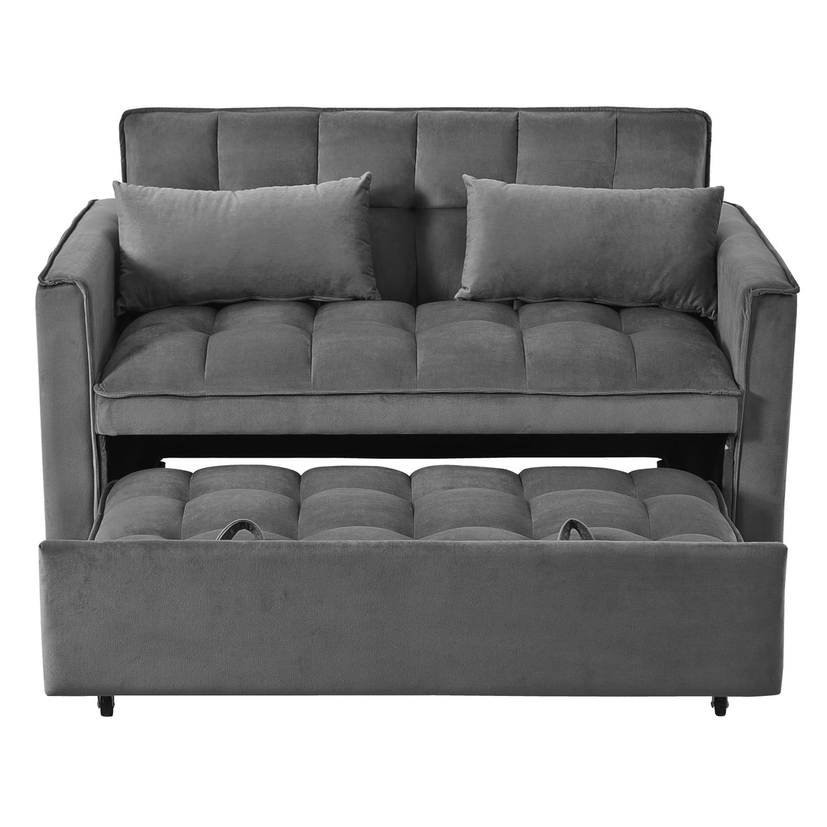 Gewnee 55'' Modern Convertible Velvet Sofa Bed with Pull-Out Twin Bed, Adjustable Backrest for Living Room, Office (Dark Gray)