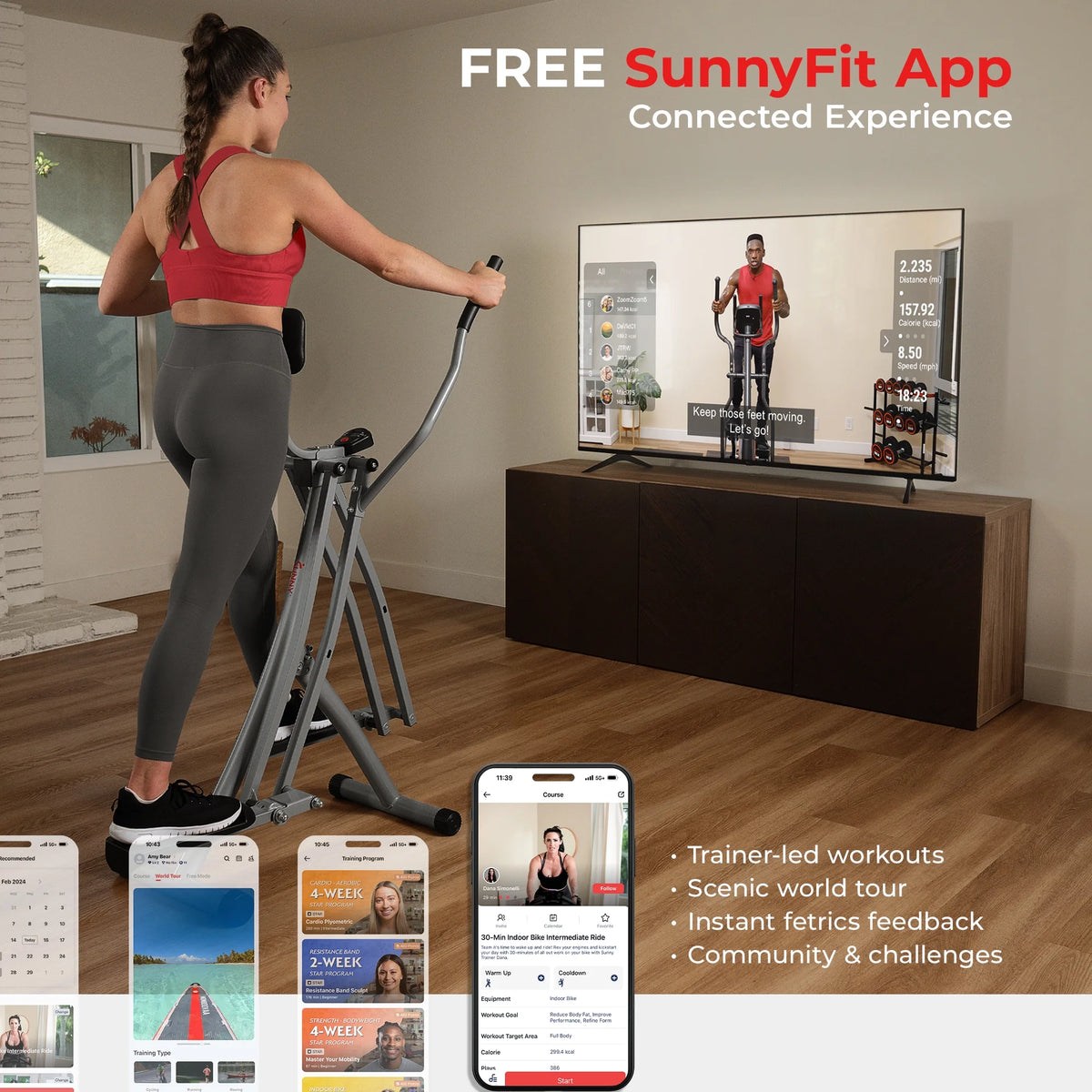 Sunny Health & Fitness Manual Air Walker Elliptical �?30�?Stride, Low Impact, Lightweight, Quiet with Free SunnyFit App