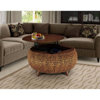 Gallerie Decor Bali Breeze Round Transitional Wood Coffee Table in Silver