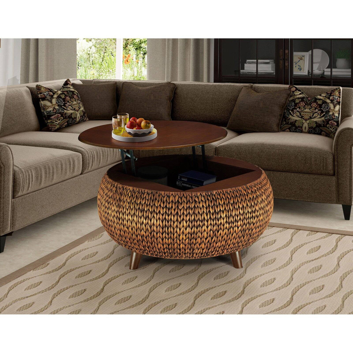 Gallerie Decor Bali Breeze Round Transitional Wood Coffee Table in Silver