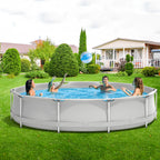 Infans Round Above Ground Swimming Pool Patio Frame Pool W/ Pool Cover Iron Frame Blue