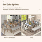 Bellemave 6-Piece Dining Table Set, Rubber Wood Rectangular Kitchen Table Set for 6, Farmhouse Dining Table Set with 4 Upholstered Chairs and Bench (Gray)