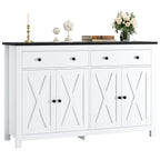 Homfa 55.1'' W Farmhouse Storage Cabinet, 4-Doors 2-Drawers Wood Sideboard with Adjustable Shelves for Kitchen Dining Room, White