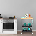 Origami Foldable Wheeled Portable Solid Wood Top Kitchen Island Bar Cart