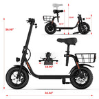 5TH WHEEL W18S 450W Motor Electric Scooter for Adults with Seat and Carry Basket, 36V 20Miles Range & 15.5Mph, 12" Foldable E Scooter for Commuting