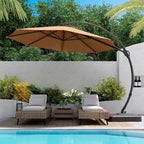 LAUSAINT HOME 11FT Patio Umbrella with Base, Outdoor Deluxe Curvy Cantilever Umbrella for Patio Pool Deck, Champagne