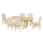 Harper & Bright Designs Farmhouse 7 Pieces Extendable Dining Table Set for 6, Solid Wood Kitchen Table with Butterfly Leaf and 6 Upholstered Chairs, Brown