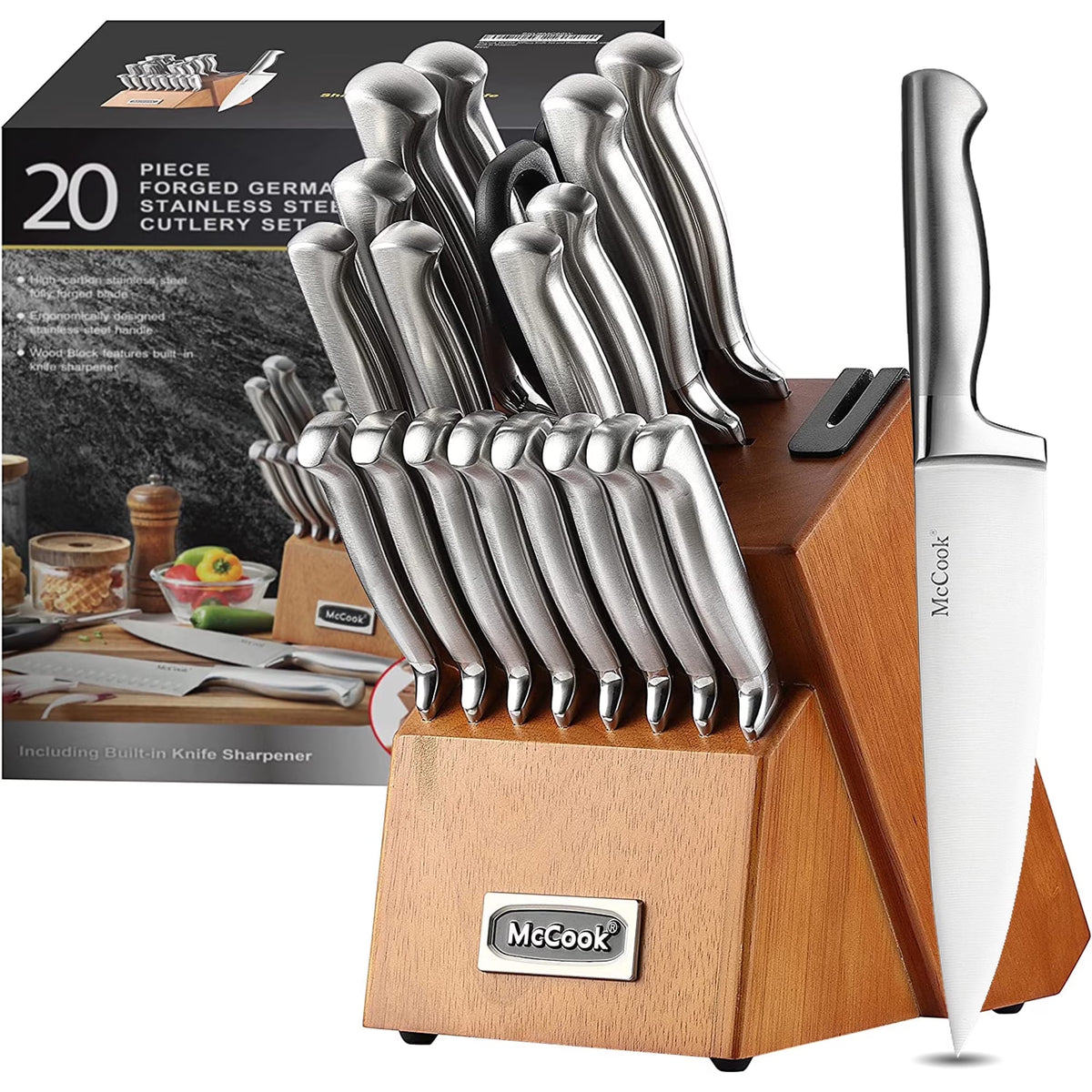 McCook MC20 17pcs Kitchen Knife Set with Block Cutlery Knife Block Set Stainless Steel