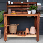 Backyard Discovery 47" Acacia Wood Garden Potting Bench & Serving Bar, Storage Shelf
