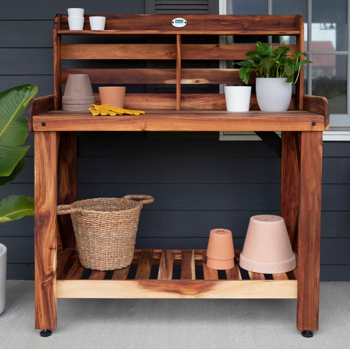 Backyard Discovery 47" Acacia Wood Garden Potting Bench & Serving Bar, Storage Shelf