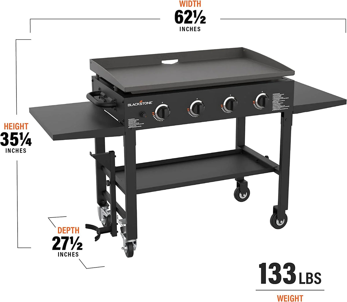 36 Inch Gas Griddle Cooking Station 4 Burner Flat Top Gas Grill Propane Fuelled Restaurant Grade Professional 36�� Outdoor Griddle Station with Side Shelf (1554)