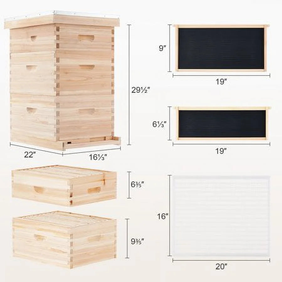 Preenex 30-Frame Wooden Beehive with Metal Roof & Frames, Multi-color