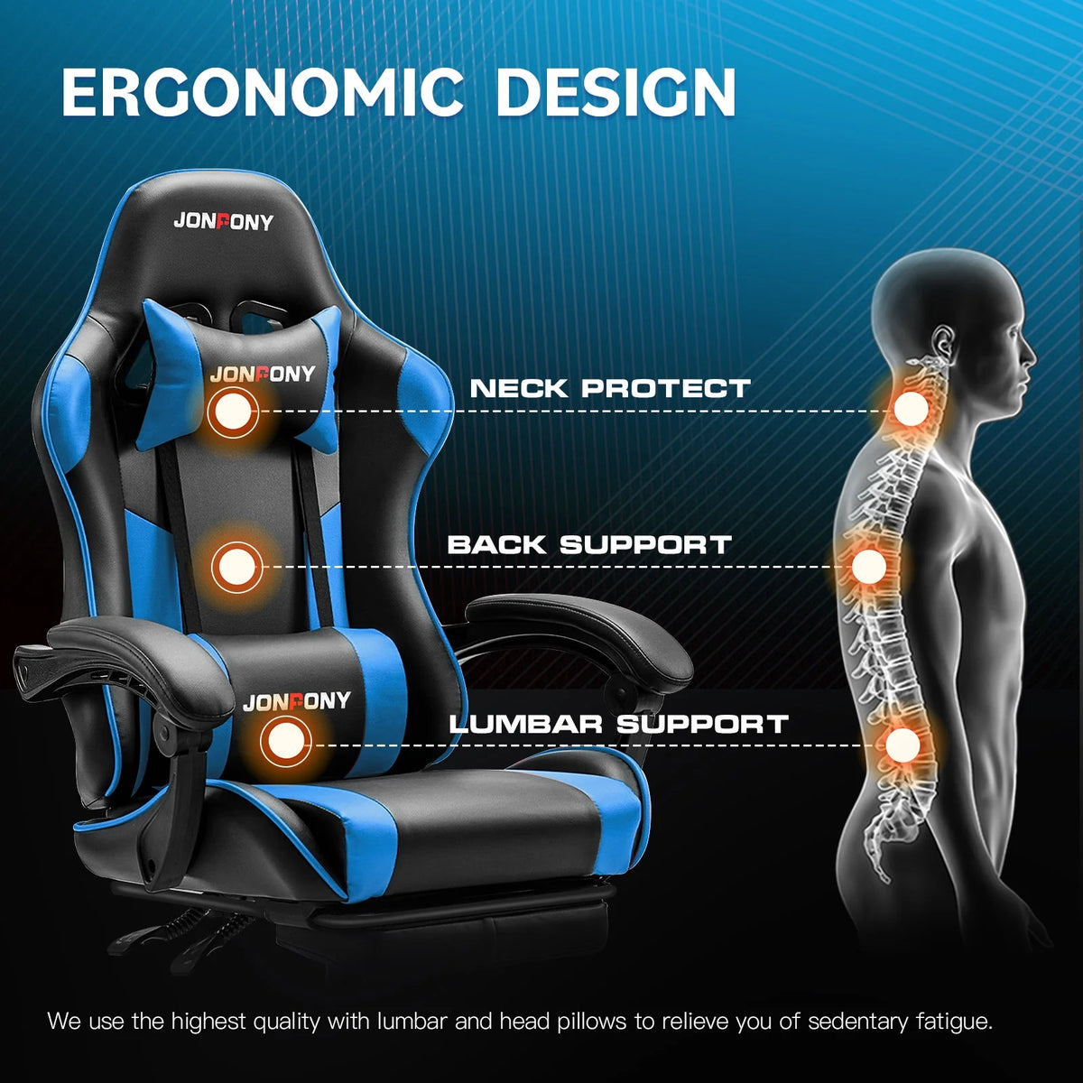 JONPONY Big and Tall 500LBS Gaming Chair, Ergonomic Design, Gamer Chair PU Leather with Footrest and Lumbar Support, High Back Office Chair Support 8 Hours Long Sitting,Red Computer Chair,Red