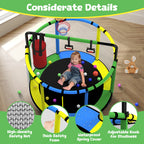 Mini Round Trampoline for Kids with Basketball Hoop, SEGMART 55'' Indoor Outdoor Toddler Trampoline with Enclosure Net, Swing, Sandbag, Ring, Ocean Balls, Small Trampoline Gift for Boys Girls, Blue