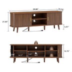 Laintene 59" TV Stand, Fluted TV Stand for TVs up to 65", Entertainment Center with Storage and Sliding Doors, Modern Media Console with Power Outlet for Living Room, Walnut