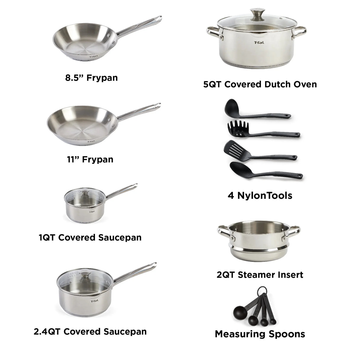 T-fal Cook & Strain Stainless Steel Cookware Set, 14 piece Set