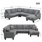 Harper & Bright Designs Modular Sectional Sofa with Ottoman Couch L Shape Corner Sofa Sets 7 Seats Fabric Couch for Living Room, Black, 112 * 87 inch