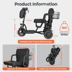 BAMACAR 3-Wheel Folding Mobility Scooter Lightweight for Seniors & Adults 300 lbs, Portable Powered Handicap All Terrain Travel Scooter, Mobility Scooters Foldable Collapsible Electric Scooters Black