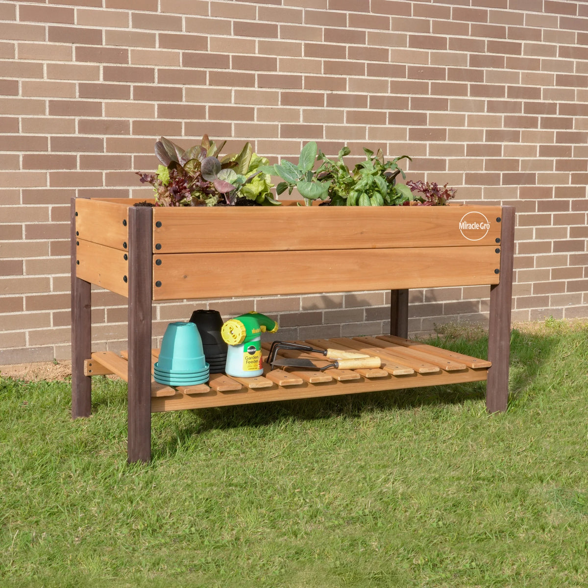 Miracle-Gro Wood 2 x 4 ft. Raised Garden Planter with Shelf