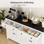 Homfa 55.1'' W Farmhouse Storage Cabinet, 4-Doors 2-Drawers Wood Sideboard with Adjustable Shelves for Kitchen Dining Room, White